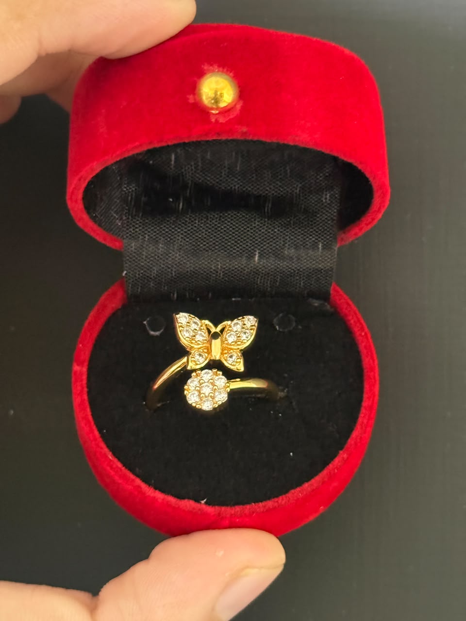 Butterfly & Floral Adjustable Ring - Silver