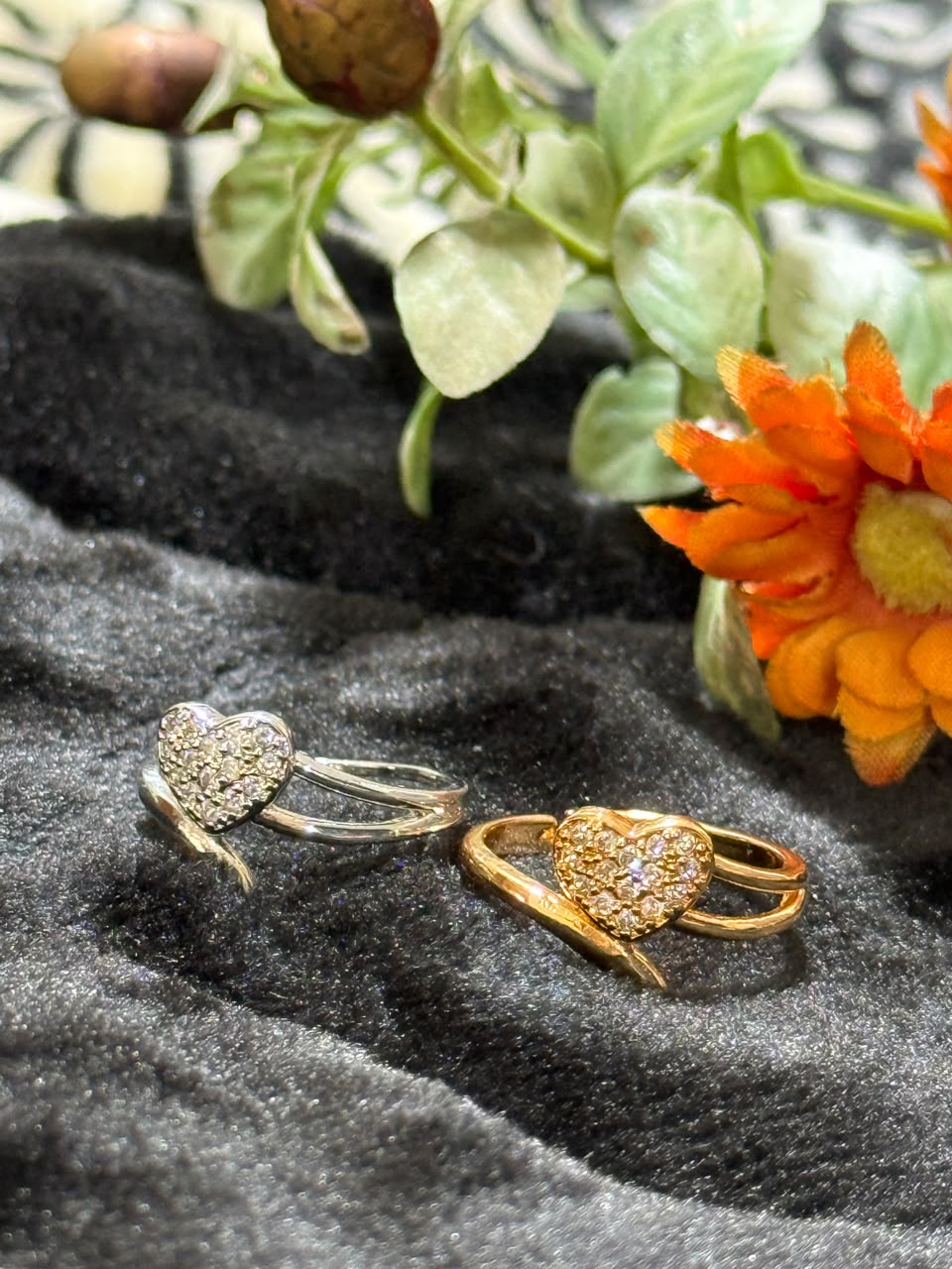 Crystal Heart Adjustable Ring - Gold