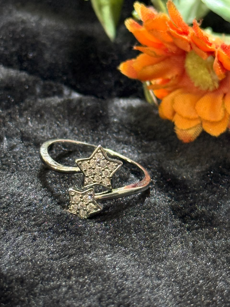 Crystal Star Adjustable Ring - Silver