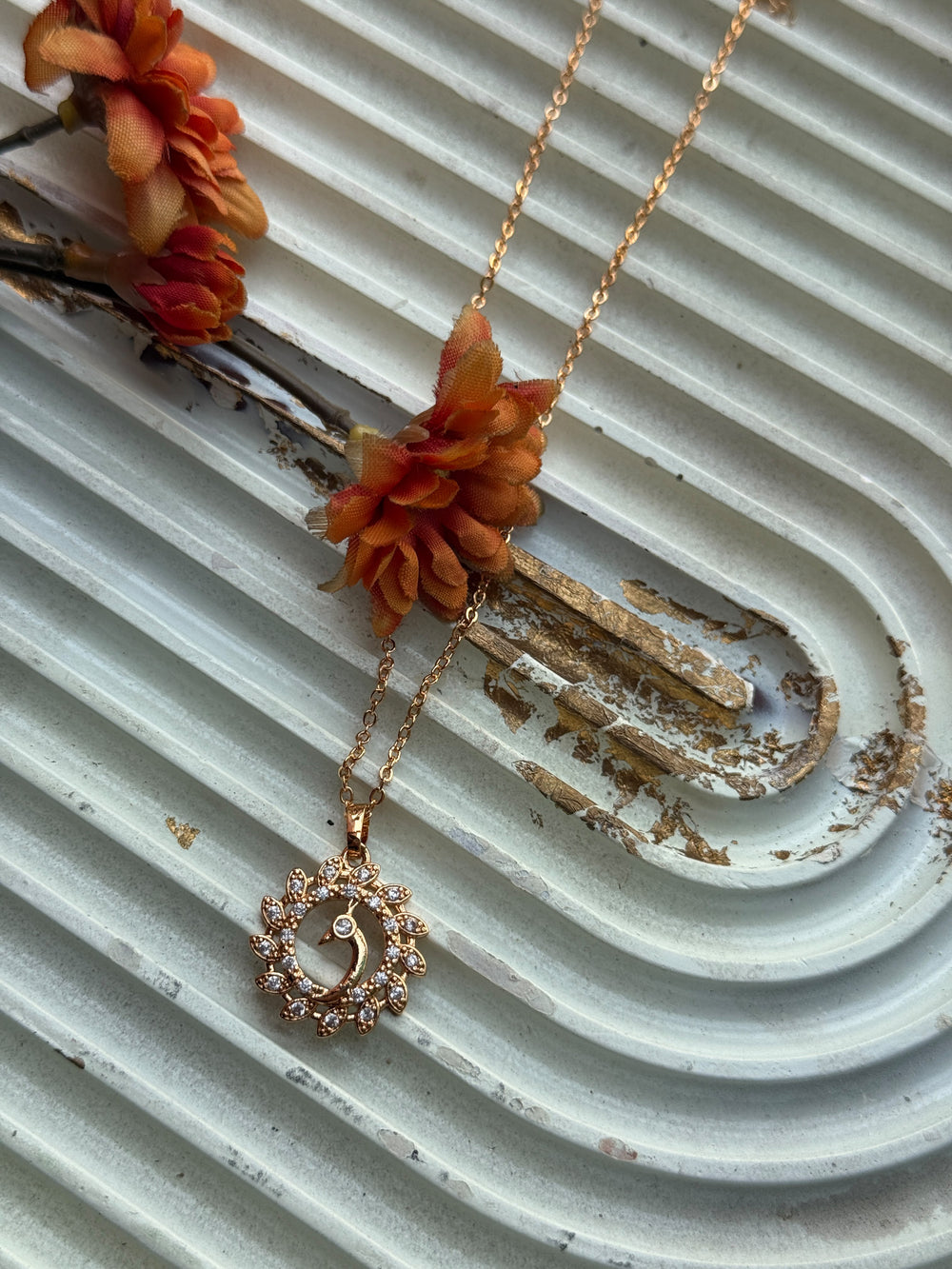 Crystal Peacock Halo Pendant Necklace - Golden