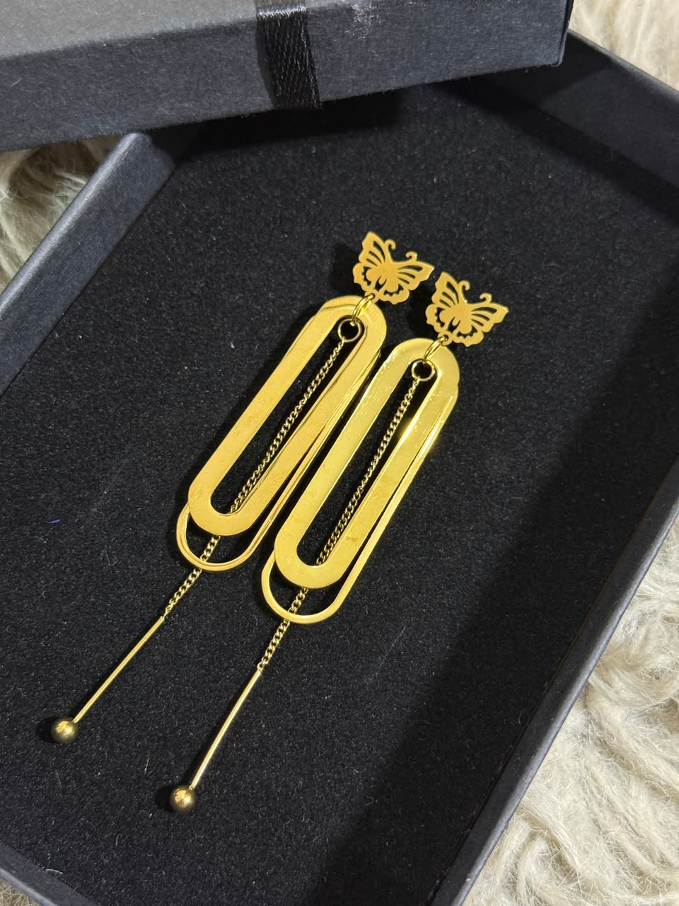 Stainless Steel Butterfly Dangle Earrings - Gold