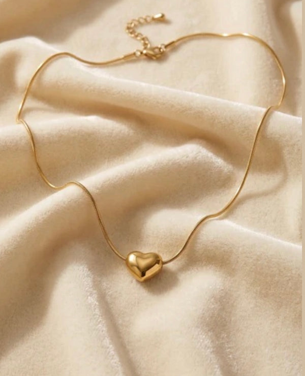 Viral Puffy Heart Snake Chain Necklace - Minimalist Elegant Gold-Tone Choker