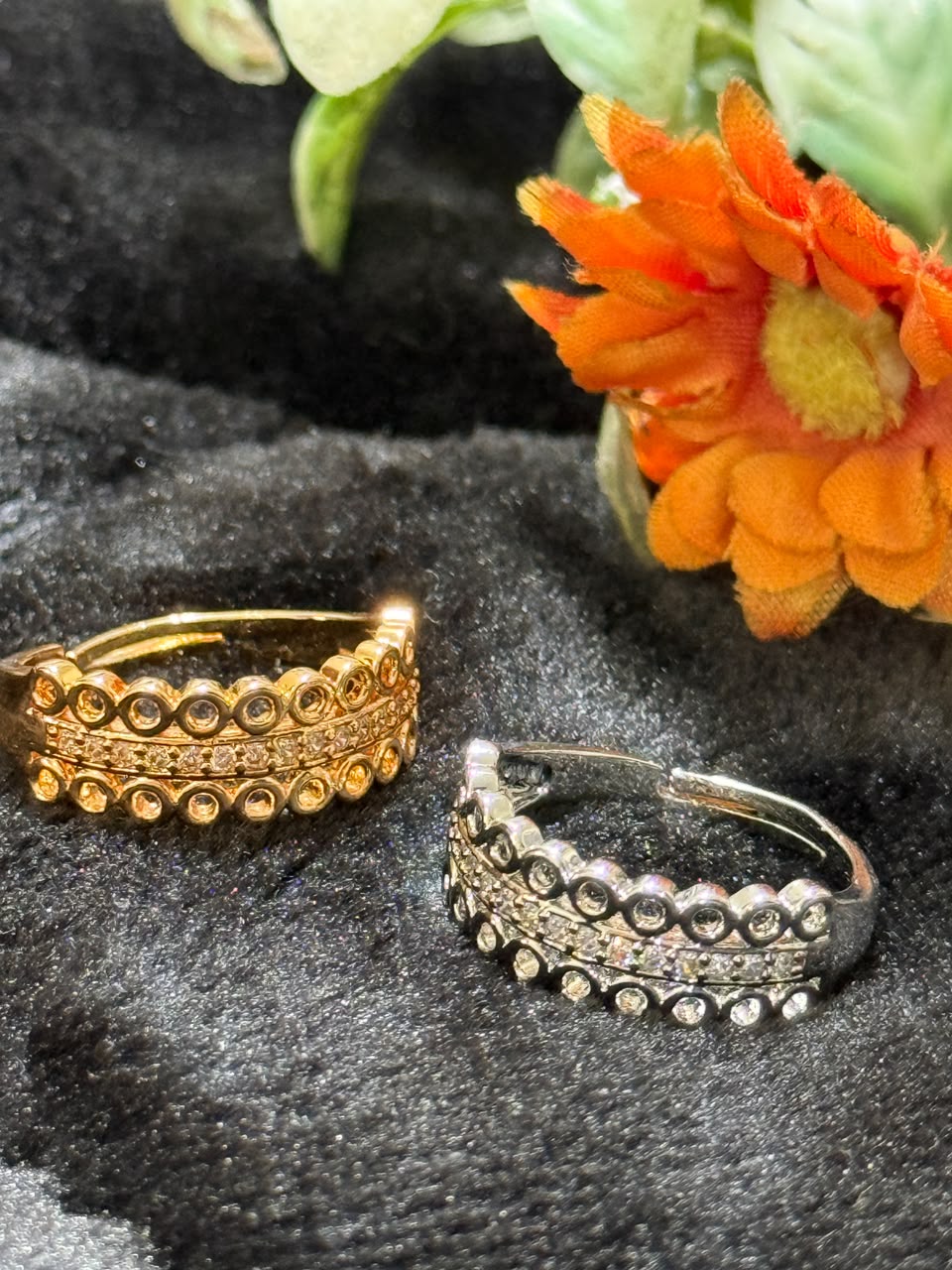 Multi-Row Crystal Beaded Adjustable Ring - Silver