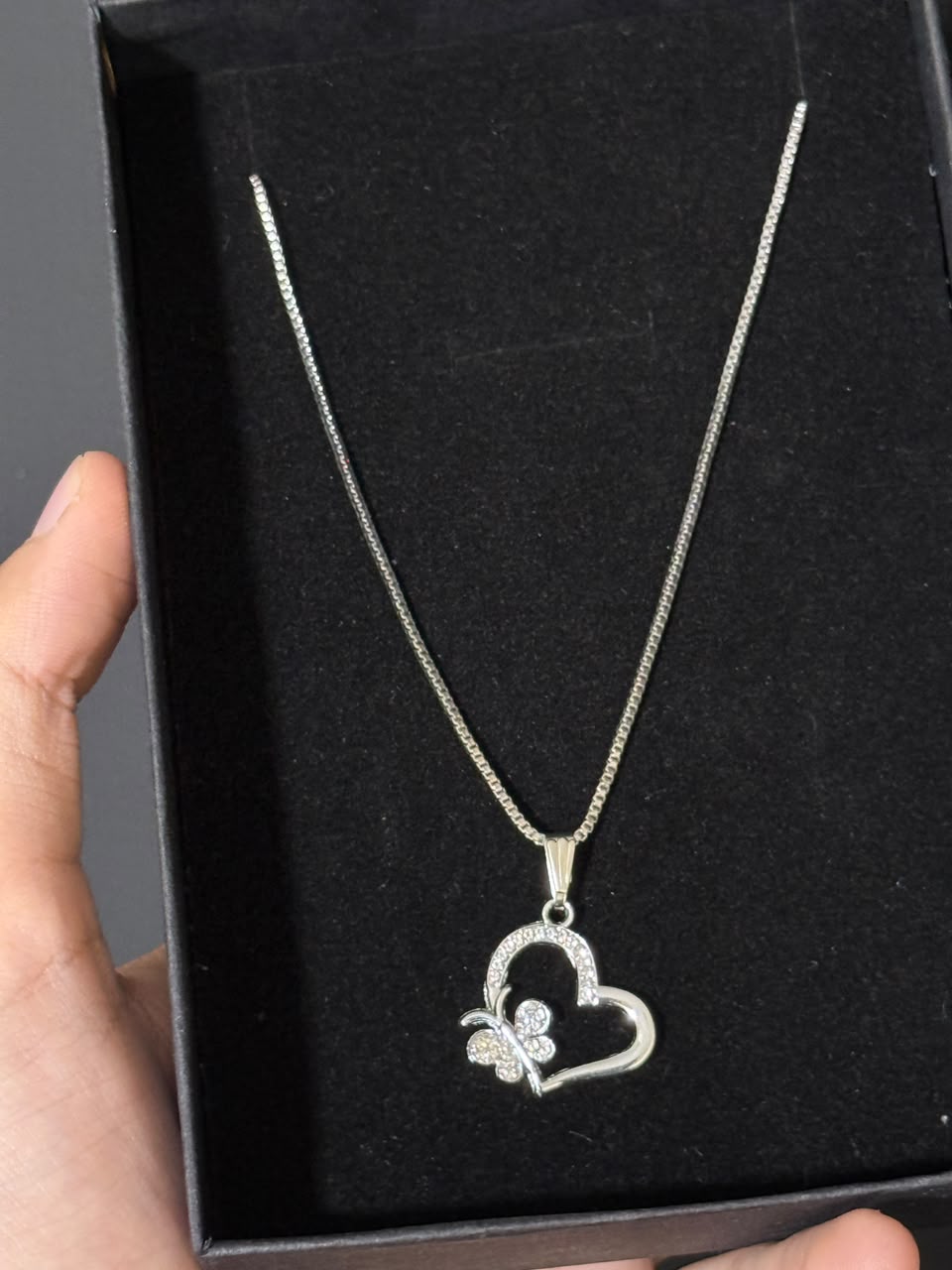 Crystal Heart Clover Necklace