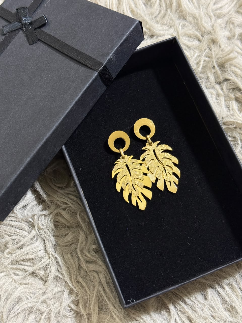 Pure Stainless Steel Tropical Monstera Leaf Drop Earrings