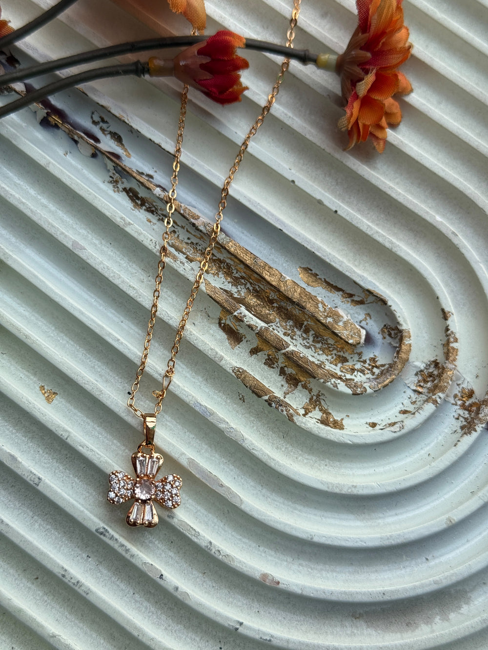 Crystal Floral Cross Pendant Necklace