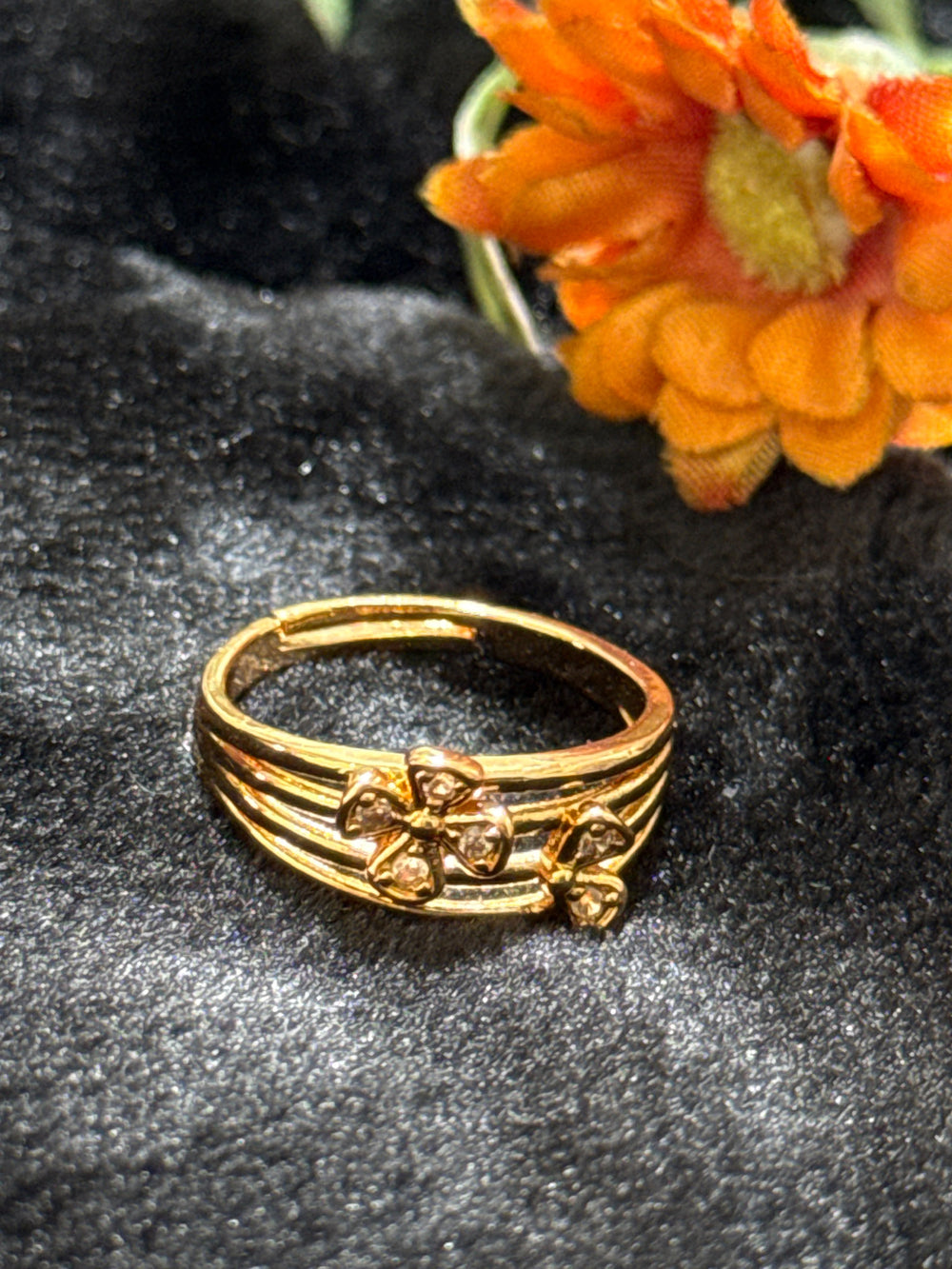 Multi-Strand Floral Adjustable Ring - Silver