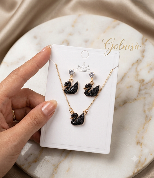 Crystal Black Swan Necklace Set