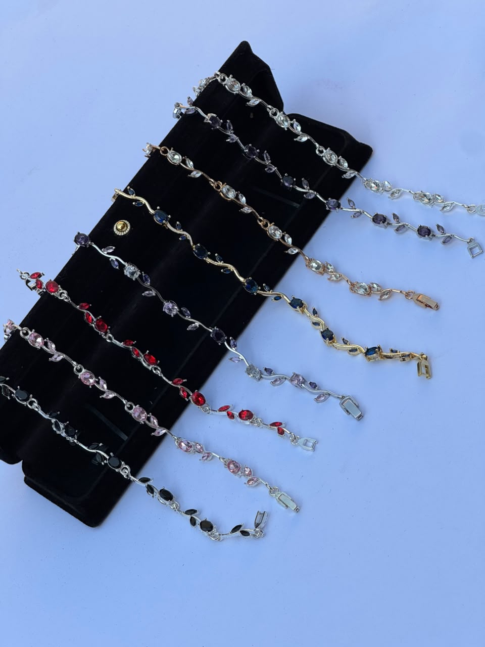Crystal Tulip Flower Bracelet - Viral Trendy Bracelets - Silver With Black Stones