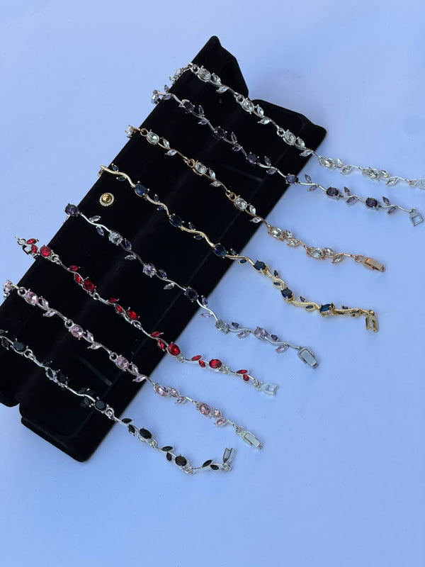Crystal Tulip Flower Bracelet - Viral Trendy Bracelets - Silver With Black Stones
