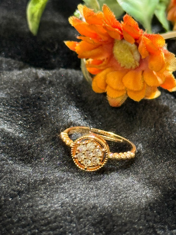 Crystal Cluster Round Adjustable Ring - Silver