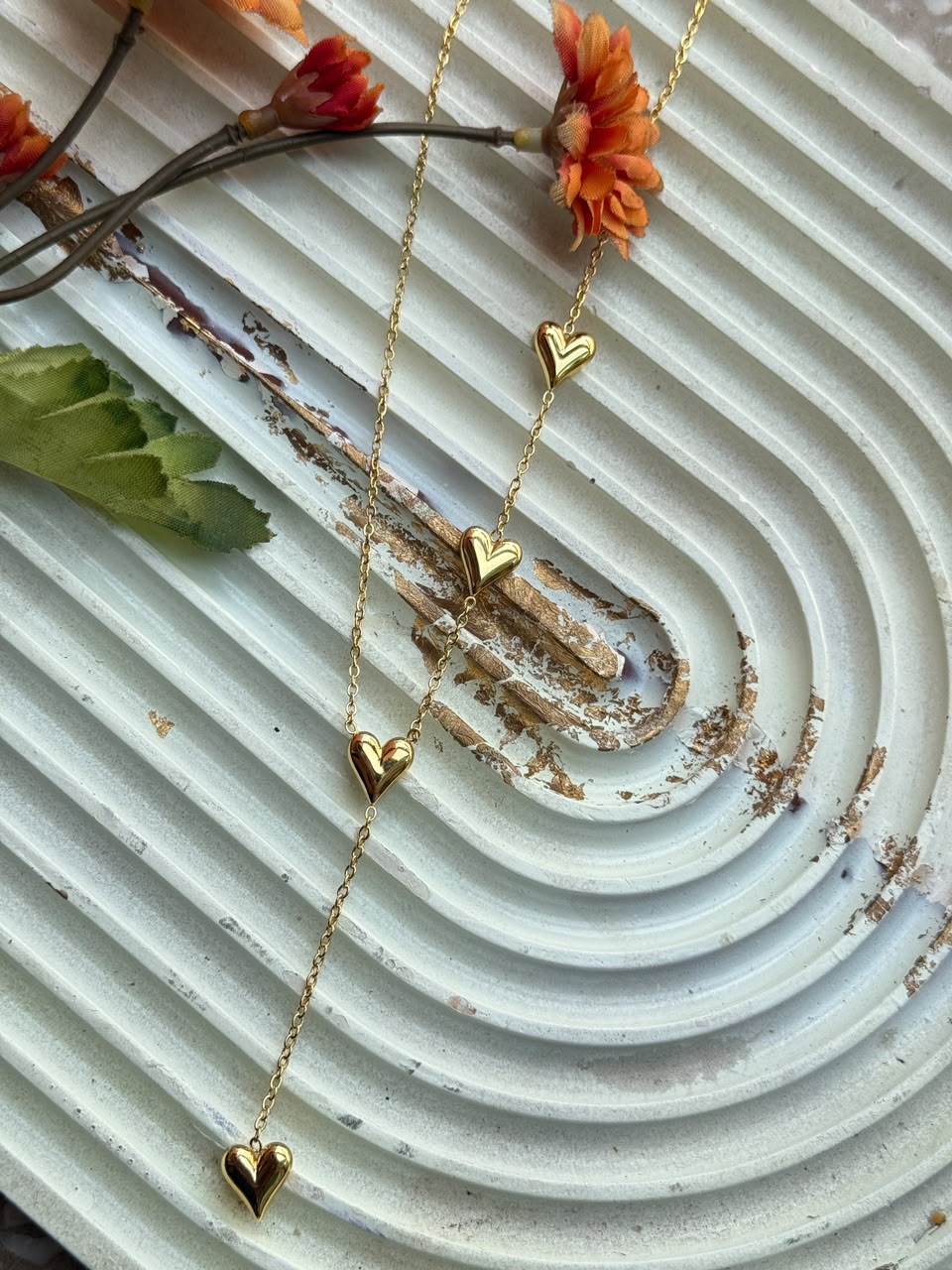 Gold Multi-Heart Y-Lariat Necklace