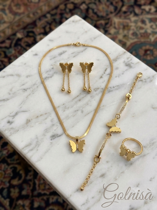 4-Piece Butterfly Jewelry Set - Elegant Gold-Plated Snake Chain Necklace, Earrings, Bracelet & Ring Set (Copy)