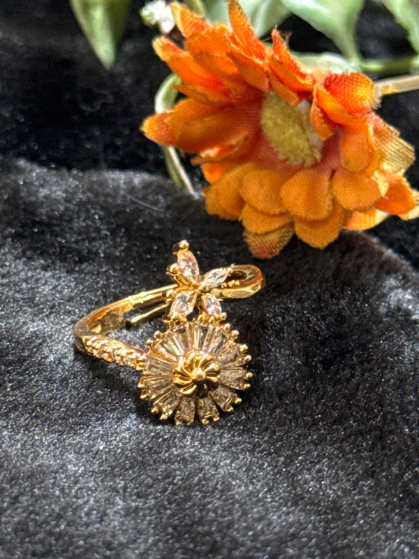 Sunburst & Butterfly Dual Adjustable Ring - Golden